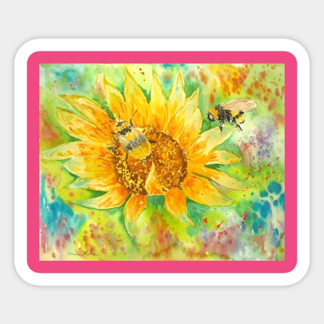 Bumble bees on a Sunflower Sticker by Casimirasquirkyart